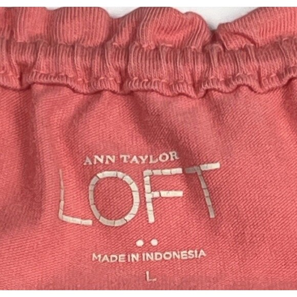 Loft Top LOT 2 Short Sleeve Ruffle T Shirt Floral Navy Blue Peach Tee Large Boho - Picture 7 of 9